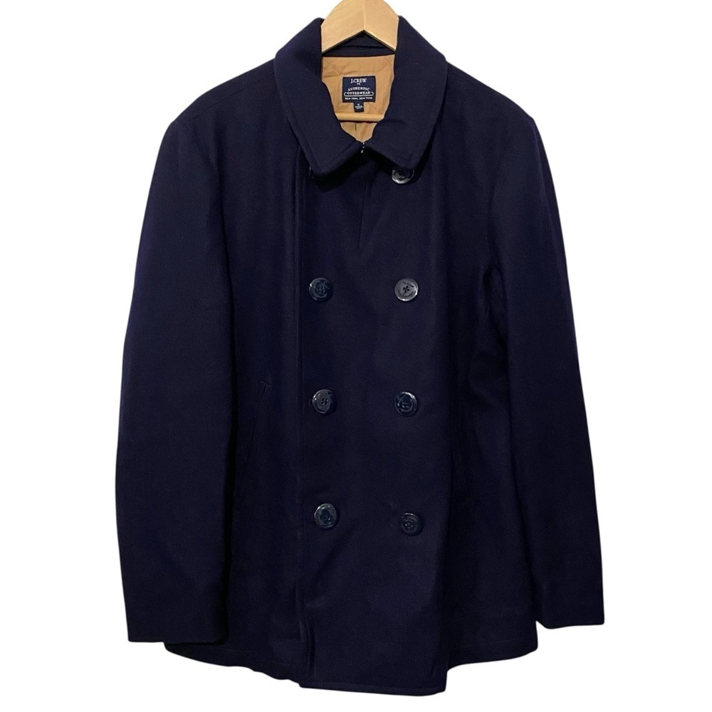 J Crew Dock Icon Wool Blend Pea Coat US Navy Blue Sailor 40s Retro Men’s Medium - Picture 5 of 13